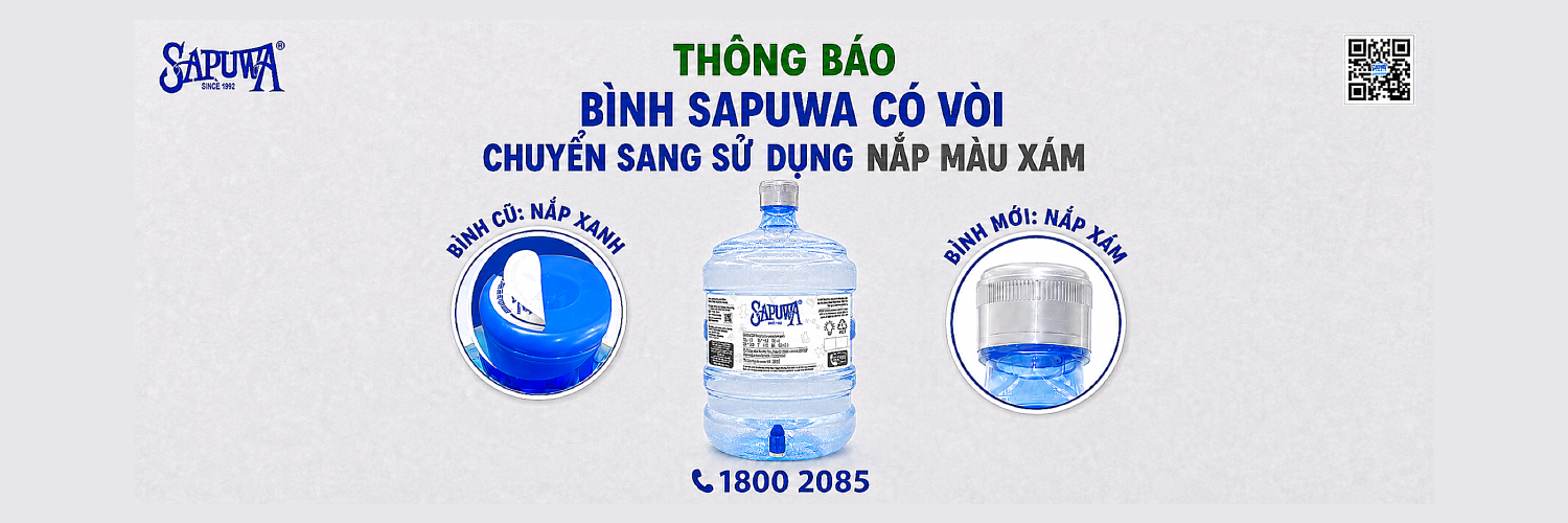 Sapuwa thông báo đổi màu nắp xám bình vòi 18.9L từ 10.8.2026